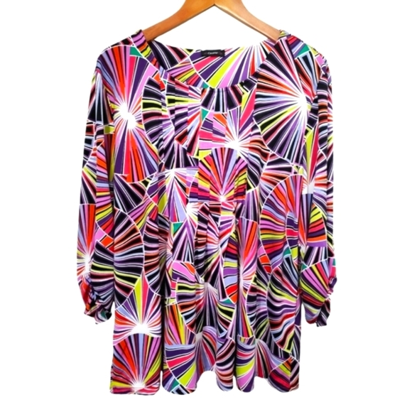 Cocomo Bright Multi-Color Geometric 3/4 Sleeve Popover Blouse - Picture 1 of 6